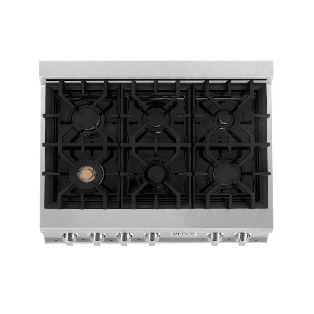 ZLINE 36 in. Legacy Gas Rangetop with 6 Brass Burners and Porcelain Cooktop in Satin Stainless Steel (RTS-BR-36)
