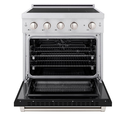 ZLINE 30 in. 4.2 cu. ft. Paramount Induction Range with 4 Element Cooktop and Electric Convection Oven in Satin Stainless Steel with Black Matte Door (SINRS-BLM-30)