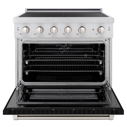 ZLINE 36 in. 5.2 cu. ft. Paramount Induction Range with 5 Element Cooktop and Electric Convection Oven in Satin Stainless Steel with Black Matte Door (SINRS-BLM-36)
