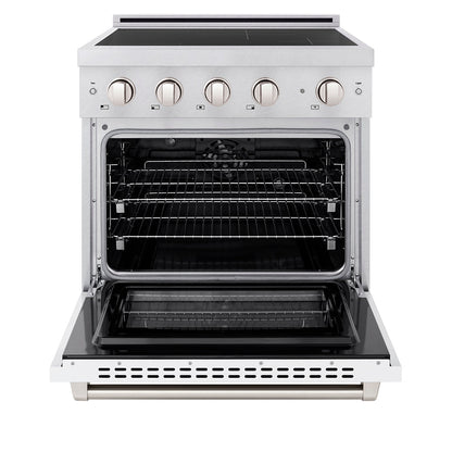 ZLINE 30 in. 4.2 cu. ft. Paramount Induction Range with 4 Element Cooktop and Electric Convection Oven in Satin Stainless Steel with White Matte Door (SINRS-WM-30)