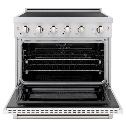 ZLINE 36 in. 5.2 cu. ft. Paramount Induction Range with 5 Element Cooktop and Electric Convection Oven in Satin Stainless Steel with White Matte Door (SINRS-WM-36)