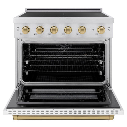 ZLINE Autograph Edition 36 in. 5.2 cu. ft. Paramount Induction Range with 5 Element Cooktop and Electric Convection Oven in Satin Stainless Steel with White Matte Door and Champagne Bronze Accents (SINRSZ-WM-36-CB)