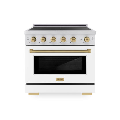 ZLINE Autograph Edition 36 in. 5.2 cu. ft. Paramount Induction Range with 5 Element Cooktop and Electric Convection Oven in Satin Stainless Steel with White Matte Door and Champagne Bronze Accents (SINRSZ-WM-36-CB)