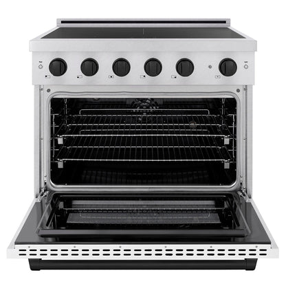 ZLINE Autograph Edition 36 in. 5.2 cu. ft. Paramount Induction Range with 5 Element Cooktop and Electric Convection Oven in Satin Stainless Steel with White Matte Door and Matte Black Accents (SINRSZ-WM-36-MB)
