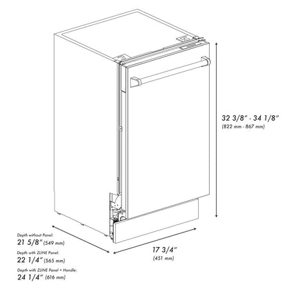 ZLINE 18 in. Tallac Series 3rd Rack Top Control Dishwasher with Satin Stainless Steel Panel and Stainless Steel Tub, 51dBa (DWV-SN-18)
