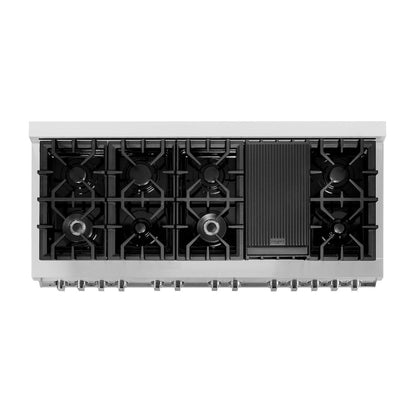 ZLINE 60 in. 7.4 cu. ft. Legacy Dual Fuel Range with 9 Burner Gas Cooktop and 2 Electric Convection Ovens in Satin Stainless Steel and Red Gloss Doors (RAS-RG-60)
