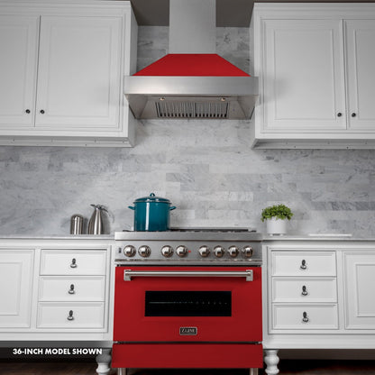 ZLINE 30 in. 4.0 cu. ft. Legacy Dual Fuel Range with 4 Burner Gas Cooktop and Electric Convection Oven in Satin Stainless Steel and Red Matte Door (RAS-RM-30)