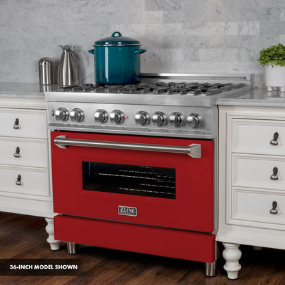 ZLINE 30 in. 4.0 cu. ft. Legacy Dual Fuel Range with 4 Burner Gas Cooktop and Electric Convection Oven in Satin Stainless Steel and Red Matte Door (RAS-RM-30)