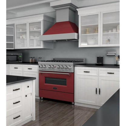 ZLINE 36 in. 4.6 cu. ft. Legacy Dual Fuel Range with 6 Burner Gas Cooktop and Electric Convection Oven in Satin Stainless Steel and Red Matte Door (RAS-RM-36)