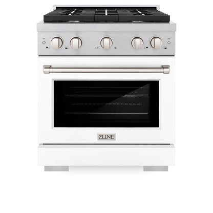 ZLINE 30 in. 4.2 cu. ft. Paramount Dual Fuel Range with 4 Burner Gas Cooktop and Electric Convection Oven in Satin Stainless Steel with White Matte Door (SDRS-WM-30)
