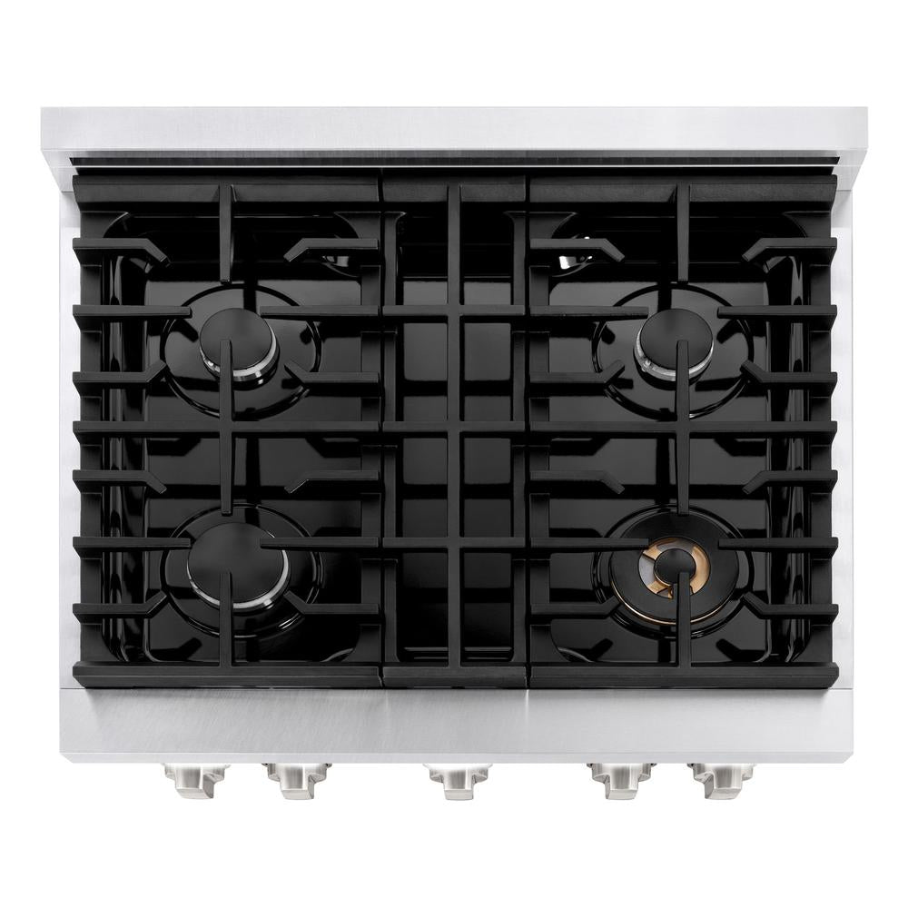 ZLINE 30 in. 4.2 cu. ft. Paramount Dual Fuel Range with 4 Burner Gas Cooktop and Electric Convection Oven in Satin Stainless Steel with White Matte Door (SDRS-WM-30)