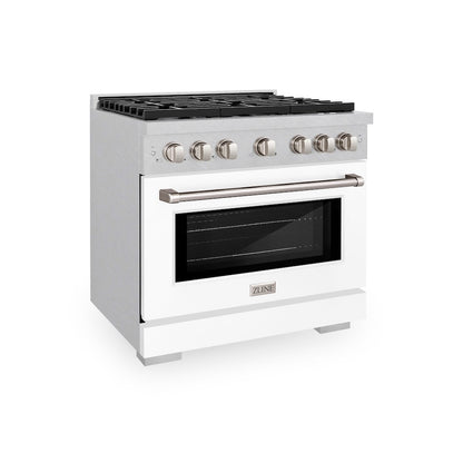 ZLINE 36 in. 5.2 cu. ft. Paramount Dual Fuel Range with 6 Burner Gas Cooktop and Electric Convection Oven in Satin Stainless Steel with White Matte Door (SDRS-WM-36)
