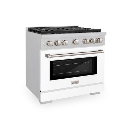 ZLINE 36 in. 5.2 cu. ft. Paramount Dual Fuel Range with 6 Burner Gas Cooktop and Electric Convection Oven in Satin Stainless Steel with White Matte Door (SDRS-WM-36)
