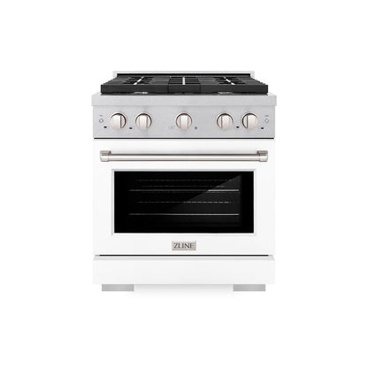 ZLINE 30 in. 4.2 cu. ft. Paramount Gas Range with 4 Burner Cooktop and Convection Gas Oven in Satin Stainless Steel with White Matte Door (SGRS-WM-30)