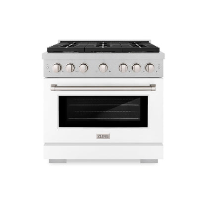 ZLINE 36 in. 5.2 cu. ft. Paramount Gas Range with 6 Burner Cooktop and Convection Gas Oven in Satin Stainless Steel with White Matte Door (SGRS-WM-36)