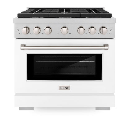 ZLINE 36 in. 5.2 cu. ft. Paramount Gas Range with 6 Burner Cooktop and Convection Gas Oven in Satin Stainless Steel with White Matte Door (SGRS-WM-36)