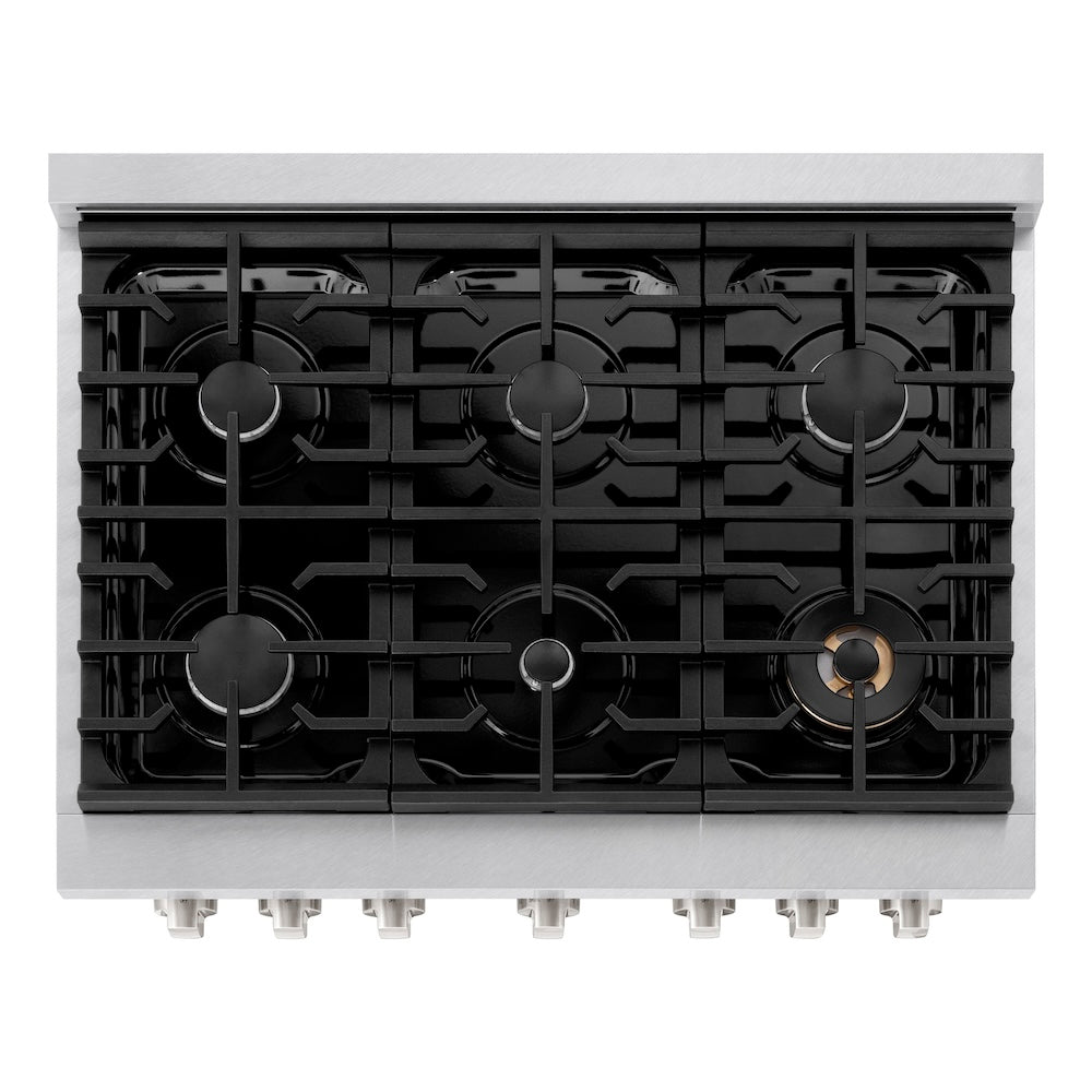 ZLINE 36 in. 5.2 cu. ft. Paramount Gas Range with 6 Burner Cooktop and Convection Gas Oven in Satin Stainless Steel with White Matte Door (SGRS-WM-36)