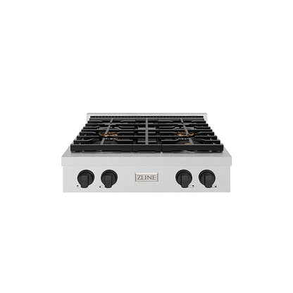 ZLINE Autograph Edition 30 in. Paramount Gas Rangetop with 4 Burner DuoPro™ Cooktop in Satin Stainless Steel and Matte Black Accents (PSRTSZ-30-MB)