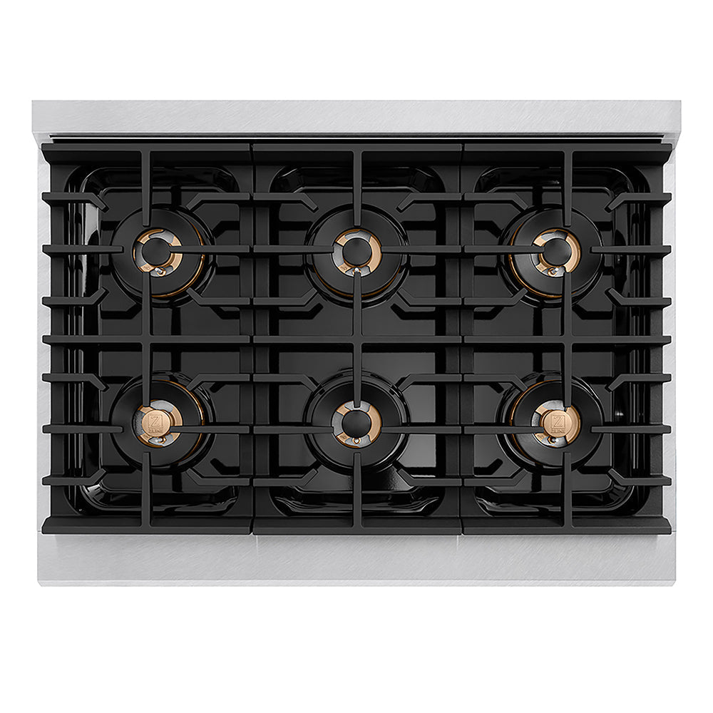 ZLINE Autograph Edition 36 in. Paramount Gas Rangetop with 6 Burner DuoPro™ Cooktop in Satin Stainless Steel and Matte Black Accents (PSRTSZ-36-MB)