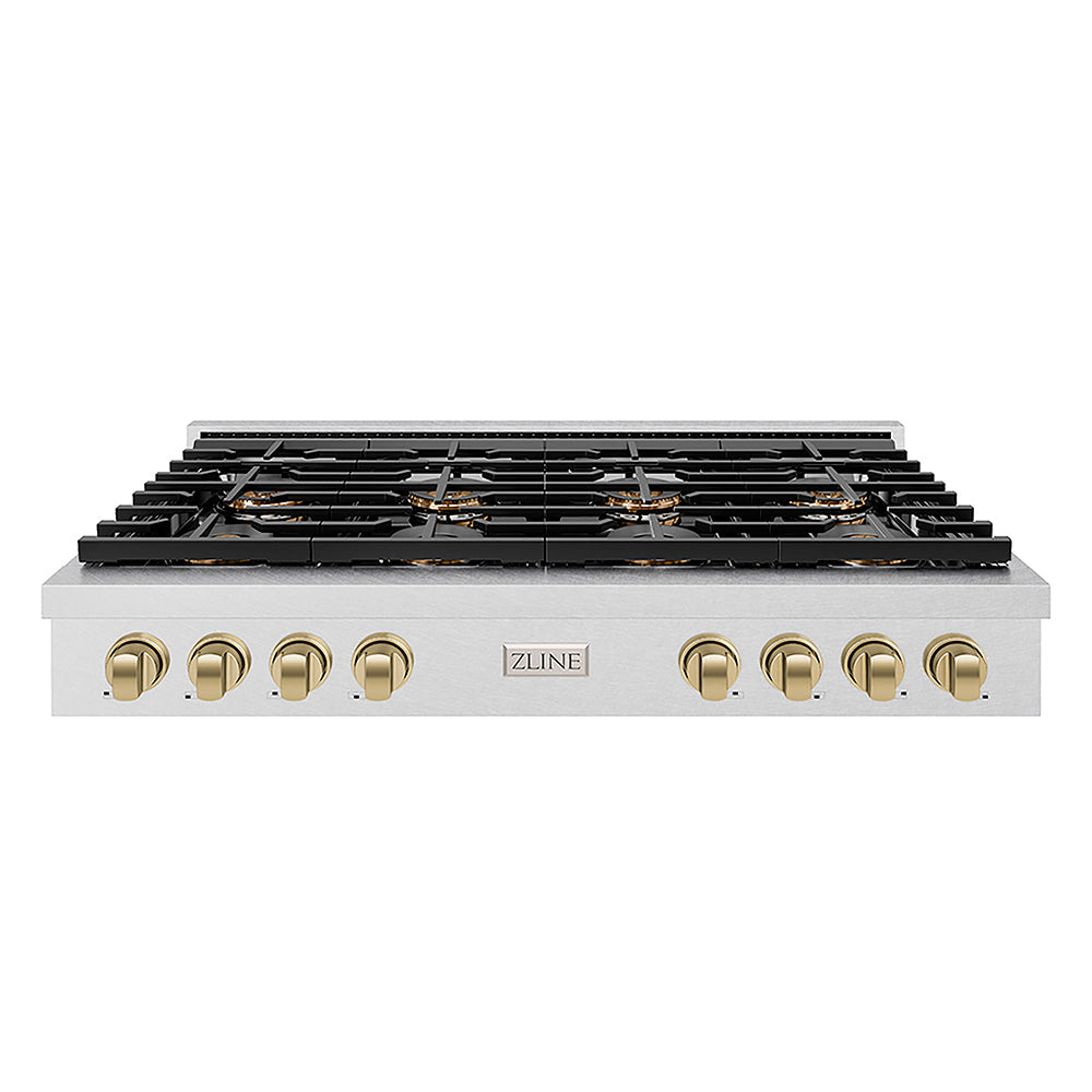 ZLINE Autograph Edition 48 in. Paramount Gas Rangetop with 8 Burner DuoPro™ Cooktop in Satin Stainless Steel and Champagne Bronze Accents (PSRTSZ-48-CB)