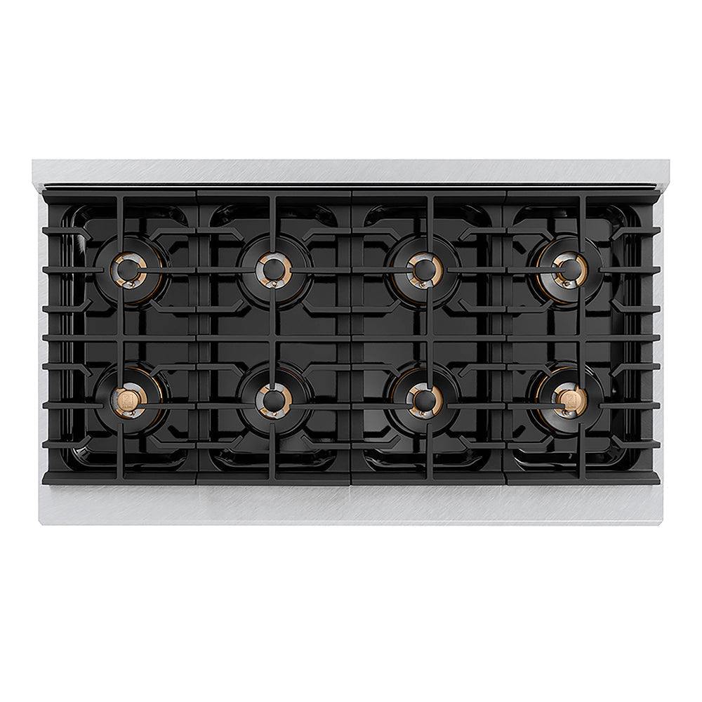 ZLINE Autograph Edition 48 in. Paramount Gas Rangetop with 8 Burner DuoPro™ Cooktop in Satin Stainless Steel and Champagne Bronze Accents (PSRTSZ-48-CB)