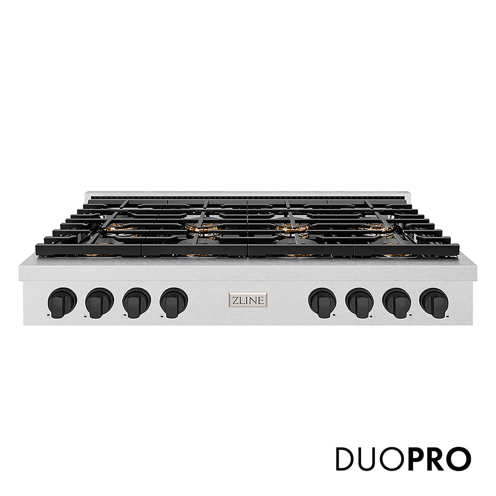 ZLINE Autograph Edition 48 in. Paramount Gas Rangetop with 8 Burner DuoPro™ Cooktop in Satin Stainless Steel and Matte Black Accents (PSRTSZ-48-MB)