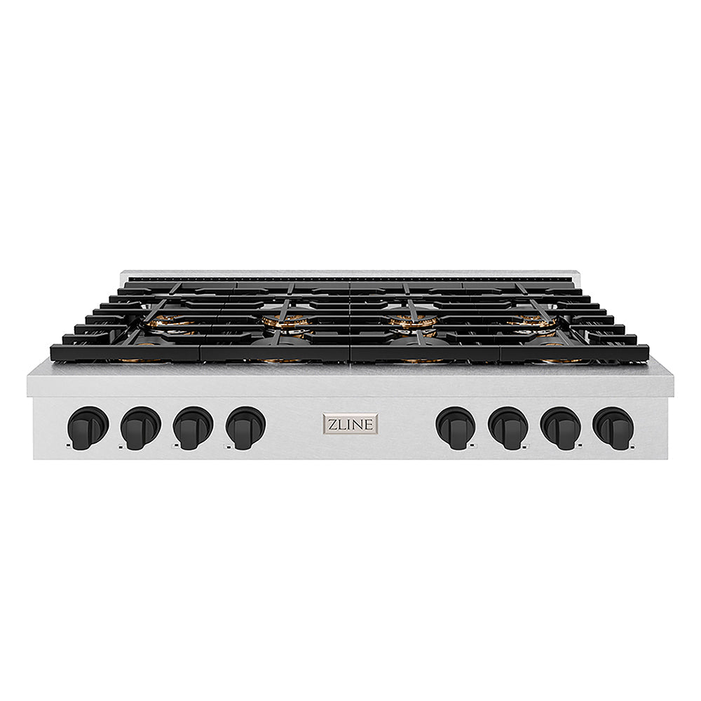 ZLINE Autograph Edition 48 in. Paramount Gas Rangetop with 8 Burner DuoPro™ Cooktop in Satin Stainless Steel and Matte Black Accents (PSRTSZ-48-MB)