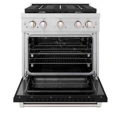 ZLINE 30 in. 4.2 cu. ft. Paramount Gas Range with 4 Burner Gas Cooktop and Convection Gas Oven in Stainless Steel with Black Matte Door (SGR-BLM-30)