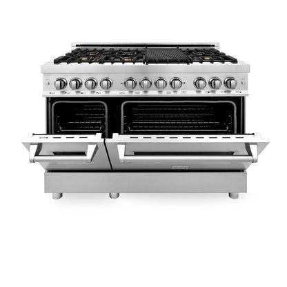 ZLINE 48 in. 6.0 cu. ft. Legacy Dual Fuel Range with Gas Cooktop and 2 Electric Ovens in Stainless Steel with Brass Burners (RA-BR-48)