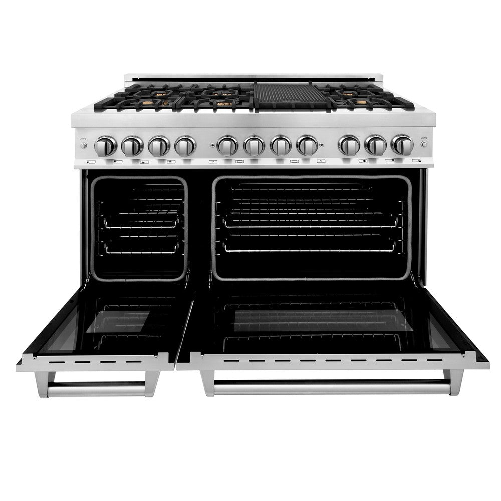 ZLINE 48 in. 6.0 cu. ft. Legacy Dual Fuel Range with Gas Cooktop and 2 Electric Ovens in Stainless Steel with Brass Burners (RA-BR-48)