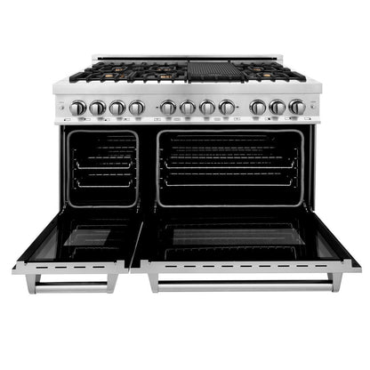 ZLINE 48 in. 6.0 cu. ft. Legacy Dual Fuel Range with Gas Cooktop and 2 Electric Ovens in Stainless Steel with Brass Burners (RA-BR-48)