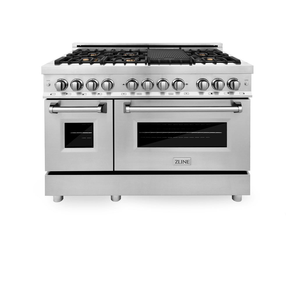 ZLINE 48 in. 6.0 cu. ft. Legacy Dual Fuel Range with Gas Cooktop and 2 Electric Ovens in Stainless Steel with Brass Burners (RA-BR-48)