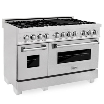 ZLINE 48 in. Kitchen Package with Satin Stainless Steel Dual Fuel Range and Convertible Vent Range Hood (2KP-RASSNRH48)