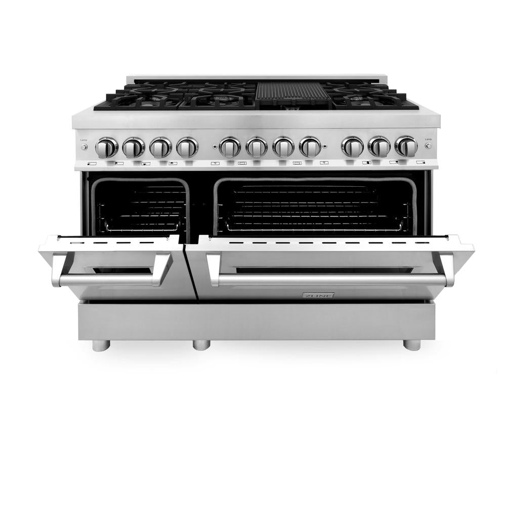 ZLINE Kitchen Package with 36 in. French Door Refrigerator, 48 in. Dual Fuel Range, 48 in. Range Hood, 24 in. Microwave Drawer, 24 in. Tall Tub Dishwasher and 24 in. Beverage Fridge in Stainless Steel (6KPR-RARH48-MWDWV-RBV)