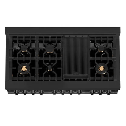 ZLINE 48 in. Kitchen Package with Black Stainless Steel Dual Fuel Range, Range Hood, Microwave Drawer and Dishwasher (4KP-RABRH48-MWDW)