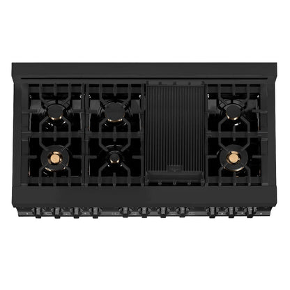ZLINE Kitchen Package with Black Stainless Steel Refrigerator, 48 in. Dual Fuel Range, 48 in. Range Hood, Microwave Drawer, and 24 in. Tall Tub Dishwasher (5KPR-RABRH48-MWDWV)