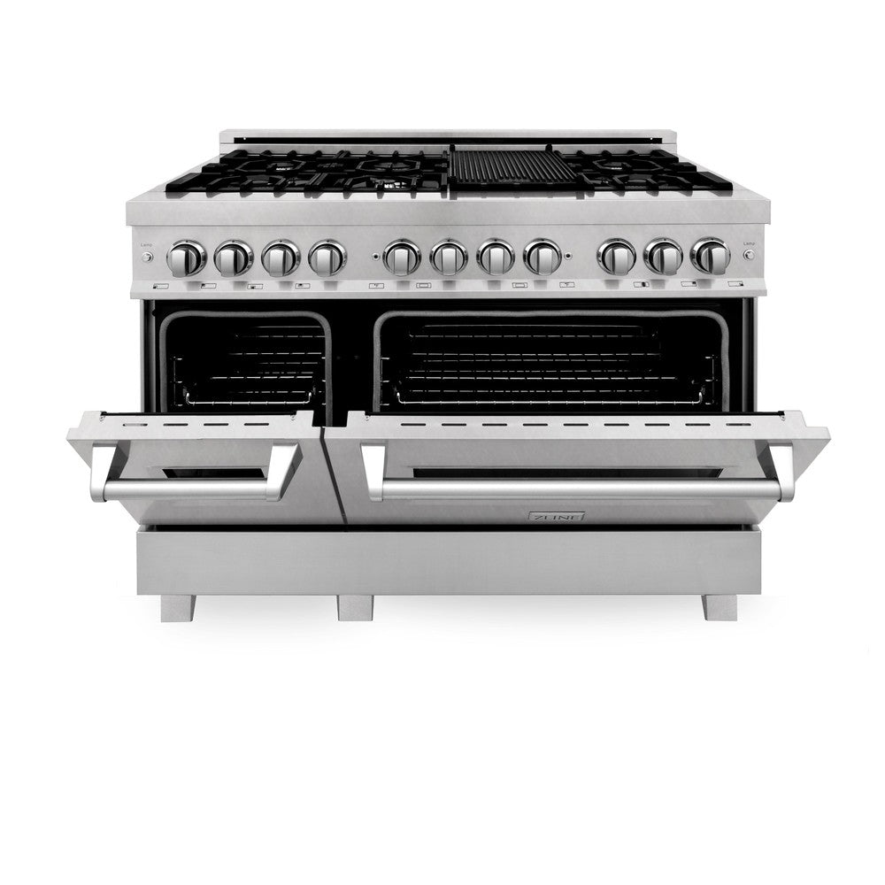ZLINE 48 in. Kitchen Package with Satin Stainless Steel Dual Fuel Range and Convertible Vent Range Hood (2KP-RASSNRH48)