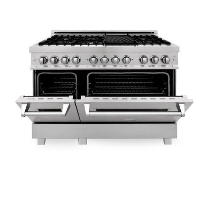 ZLINE 48 in. Kitchen Package with Satin Stainless Steel Dual Fuel Range and Convertible Vent Range Hood (2KP-RASSNRH48)