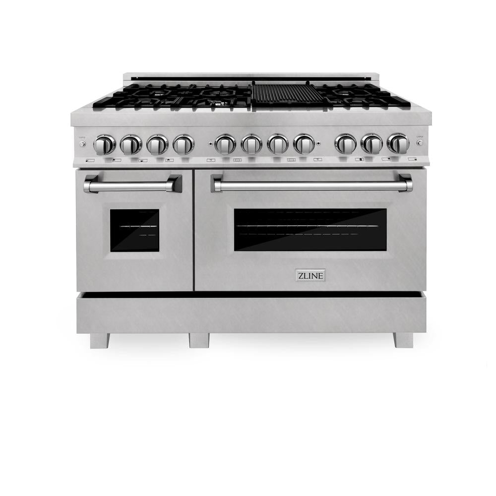 ZLINE 48 in. Kitchen Package with Satin Stainless Steel Dual Fuel Range and Convertible Vent Range Hood (2KP-RASSNRH48)