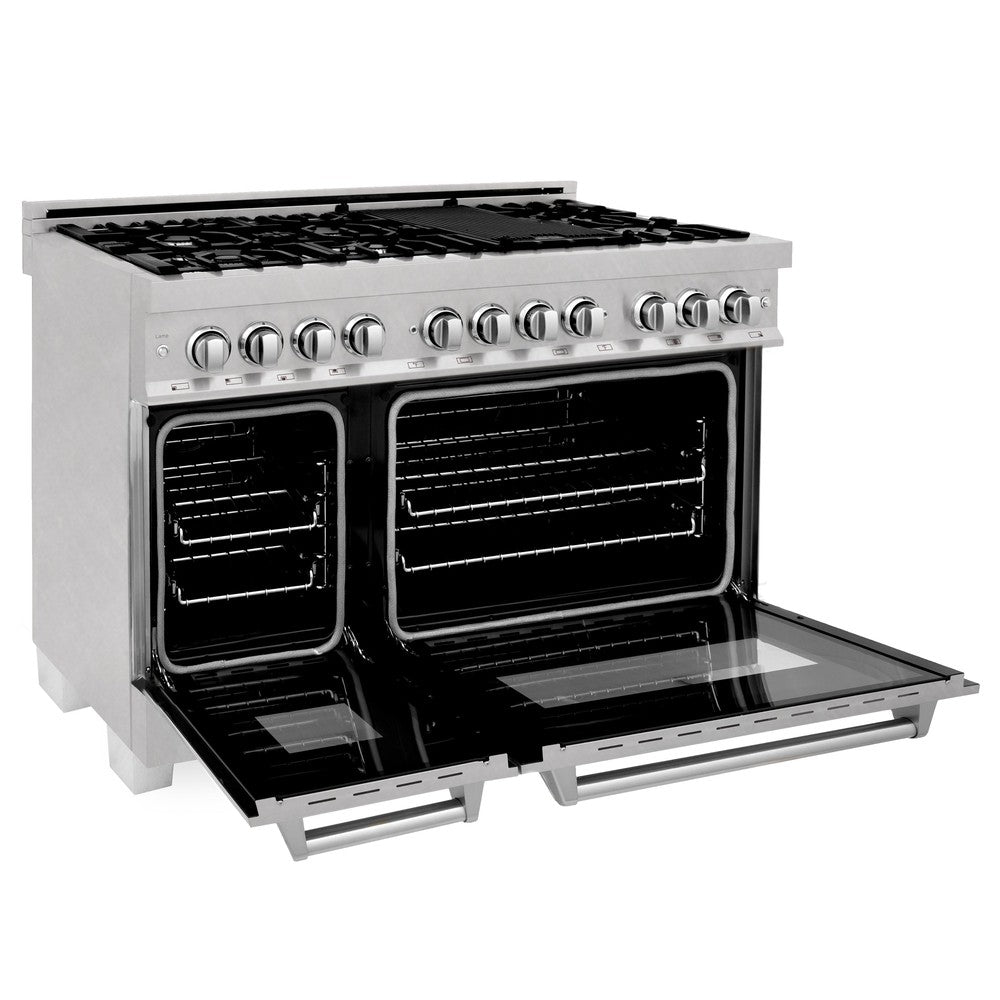 ZLINE 48 in. Kitchen Package with Satin Stainless Steel Dual Fuel Range and Convertible Vent Range Hood (2KP-RASSNRH48)