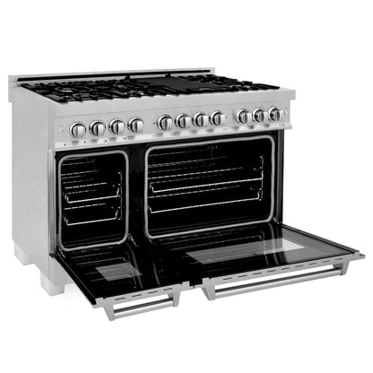ZLINE 48 in. Kitchen Package with Satin Stainless Steel Dual Fuel Range and Convertible Vent Range Hood (2KP-RASSNRH48)