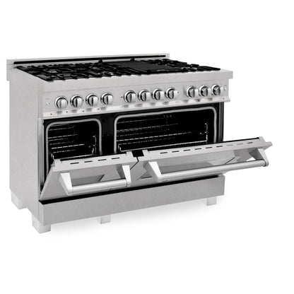 ZLINE 48 in. Kitchen Package with Satin Stainless Dual Fuel Range, Ducted Vent Range Hood and Tall Tub Dishwasher (3KP-RASRH48-DWV)