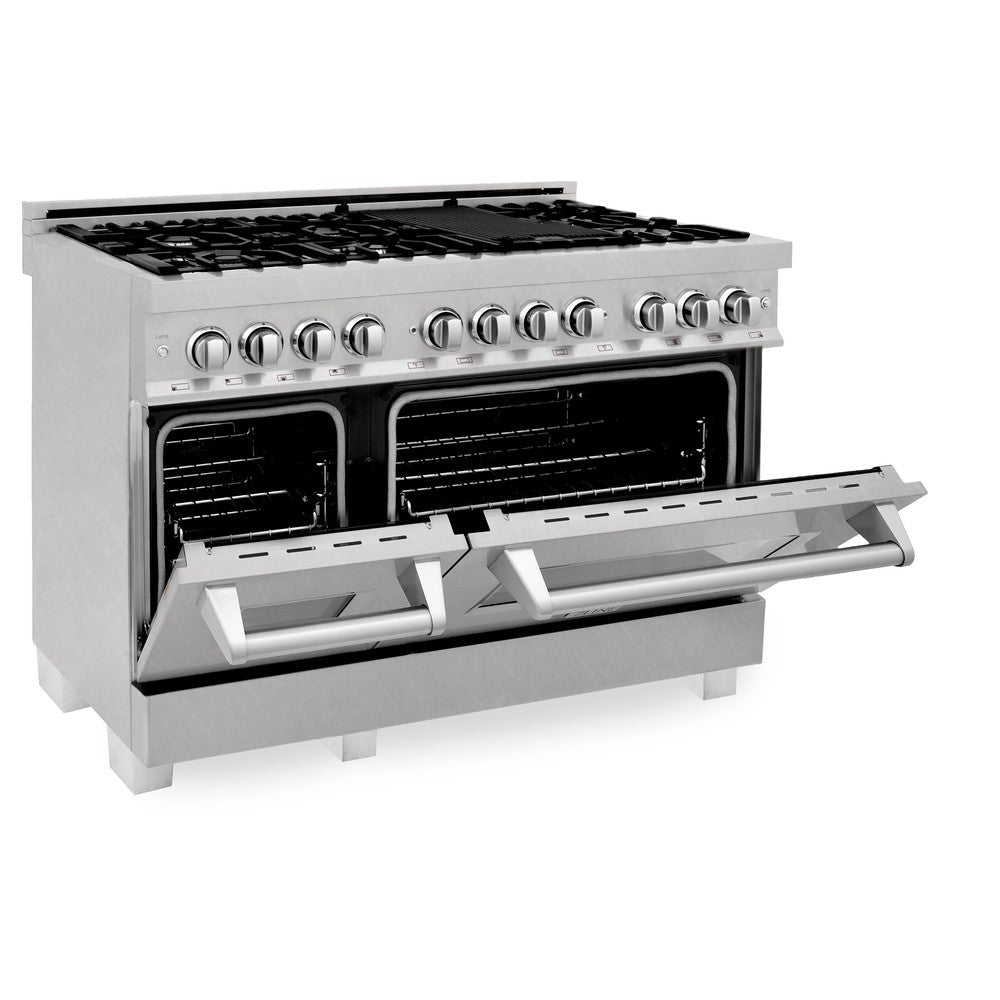 ZLINE 48 in. Kitchen Package with Satin Stainless Steel Dual Fuel Range and Convertible Vent Range Hood (2KP-RASSNRH48)