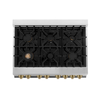 ZLINE Autograph Edition 36 in. Kitchen Package with Stainless Steel Dual Fuel Range and Range Hood with Champagne Bronze Accents (2AKP-RARH36-CB)