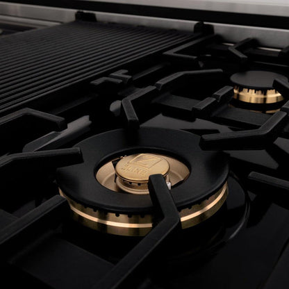 ZLINE Autograph Edition 48 in. 6.0 cu. ft. Legacy Dual Fuel Range with 7 Burner Gas Cooktop and 2 Electric Ovens in Stainless Steel and Polished Gold Accents (RAZ-48-G)