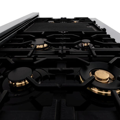 ZLINE Autograph Edition 48 in. 6.0 cu. ft. Legacy Dual Fuel Range with 7 Burner Gas Cooktop and 2 Electric Ovens in Stainless Steel and Matte Black Accents (RAZ-48-MB)