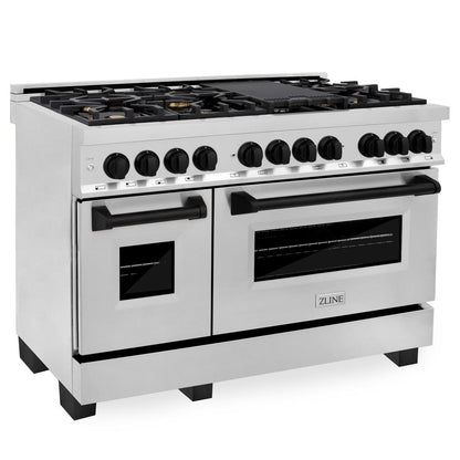 ZLINE Autograph Edition 48 in. 6.0 cu. ft. Legacy Dual Fuel Range with 7 Burner Gas Cooktop and 2 Electric Ovens in Stainless Steel and Matte Black Accents (RAZ-48-MB)