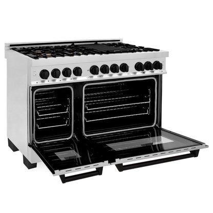 ZLINE Autograph Edition 48 in. 6.0 cu. ft. Legacy Dual Fuel Range with 7 Burner Gas Cooktop and 2 Electric Ovens in Stainless Steel and Matte Black Accents (RAZ-48-MB)