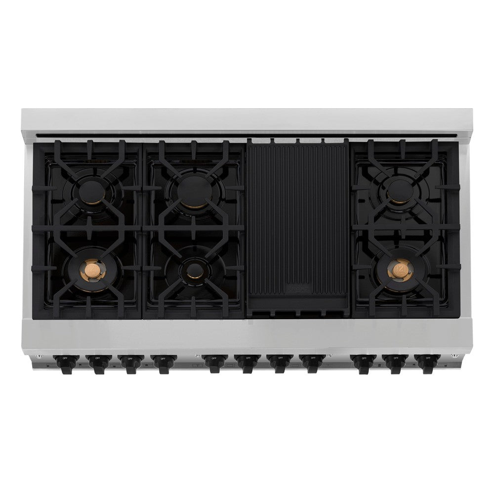 ZLINE Autograph Edition 48 in. Kitchen Package with Stainless Steel Dual Fuel Range and Range Hood with Matte Black Accents (2AKP-RARH48-MB)