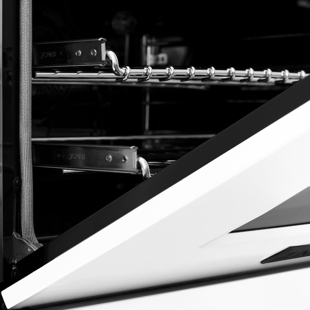 ZLINE Autograph Edition 36 in. 4.6 cu. ft. Legacy Dual Fuel Range with 6 Burner Gas Cooktop and Electric Convection Oven in Satin Stainless Steel with White Matte Door and Matte Black Accents (RASZ-WM-36-MB)